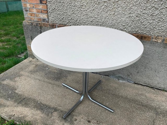 Vintage Round Dining Table With Chrome Legs For Sale At Pamono