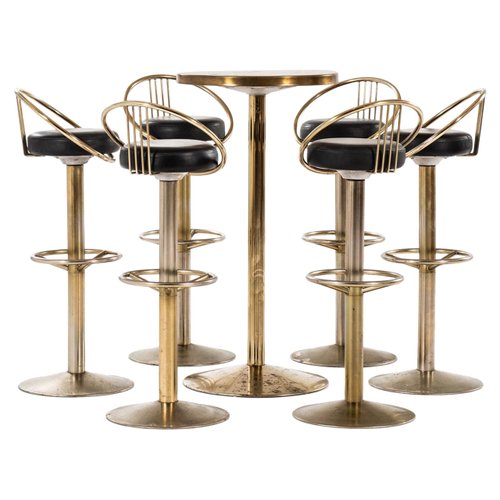 Danish Barstools Table 1970s Set Of, Gold Bar Table And Stools