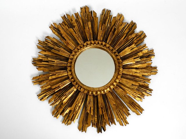 Large Mid Century Sunburst Wall Mirror, Large Sun Mirror Gold