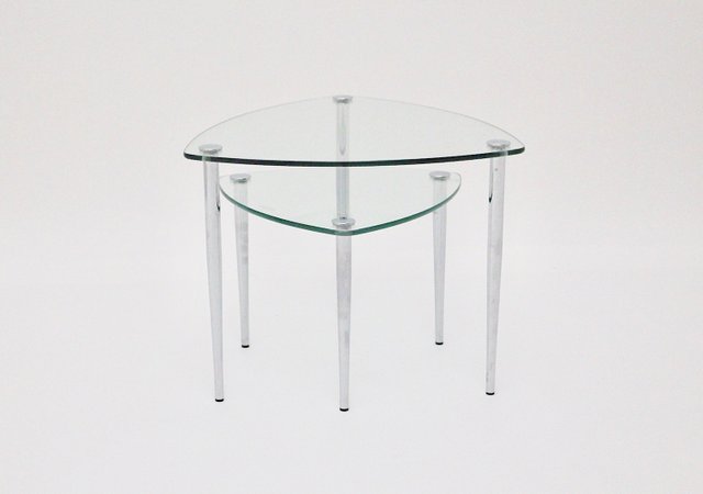 Vintage Italian Tri Legged Chrome and Glass Side Tables 1960s