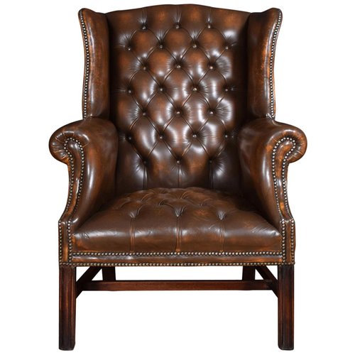 Brown Leather Upholstered Wingback, Leather Winged Armchair