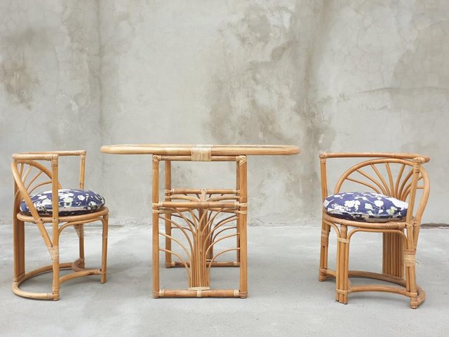 Italian Bamboo Chairs 1960s Set of 3
