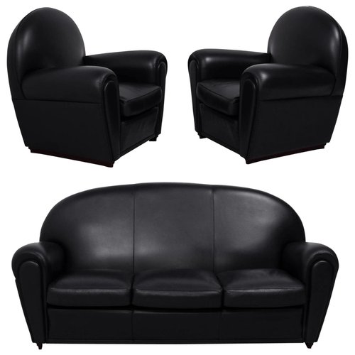 Black Leather Vanity Fair Sofa & Armchairs from Poltrona Frau