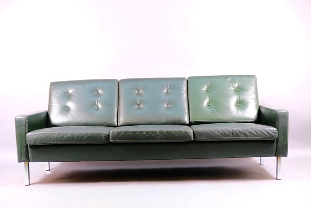 Cubistic 3 Seater Green Leather Sofa 1960s For Sale At Pamono