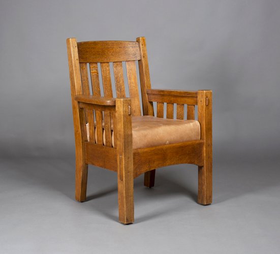 Butaca Arts & Crafts antigua de roble de Gustav Stickley, 1905 en venta