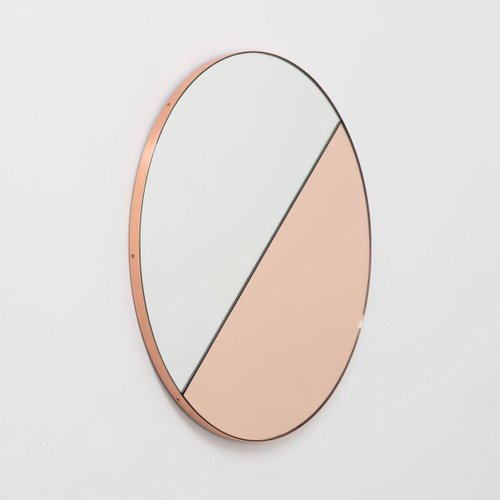 Silver Mixed Tint Round Large Mirror, Rose Gold Round Mirror 80cm