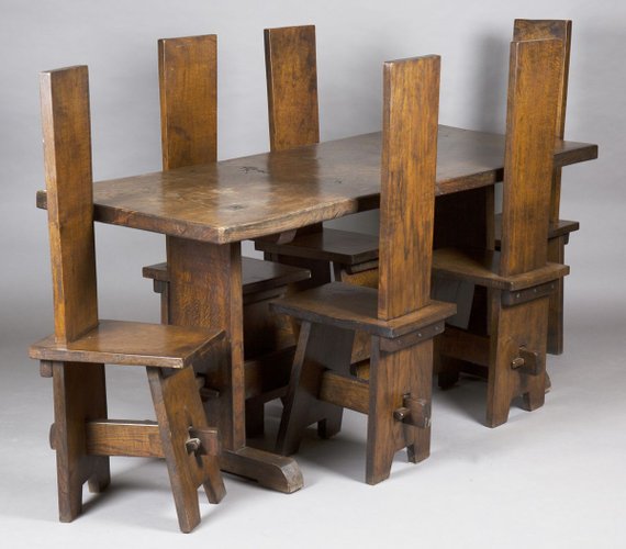 Arts Crafts Oak Refectory Table Chairs Set Of 7 For At Pamono Arts Crafts Oak Refectory Table, Arts And Crafts Table Chairs