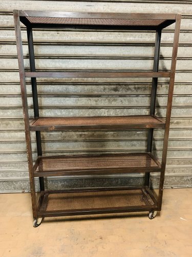 Vintage Industrial Bookcase With Wheels, Industrial Shelves On Wheels