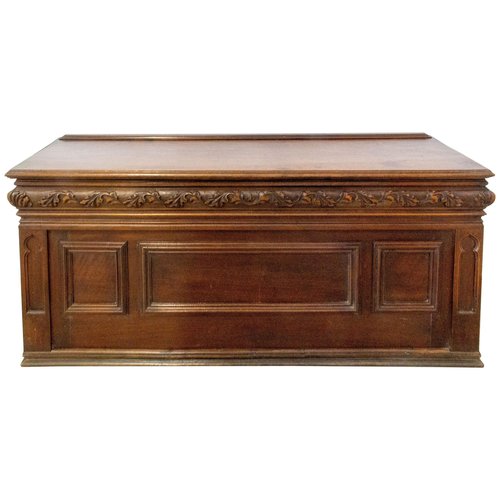 MidCentury French Gothic Style Coffer Storage Bench in Walnut & Oak