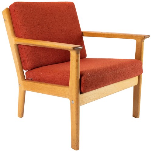 Oak and Red Wool Easy Chair by Hans J. Wegner for Getama Oak and Red Wool Easy Chair by Hans J. Wegner for Getama