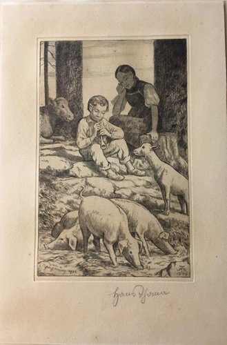 Dessin Original Hans Thoma (1839-1924) – Vache Et Oie, Crayon, Allemagne