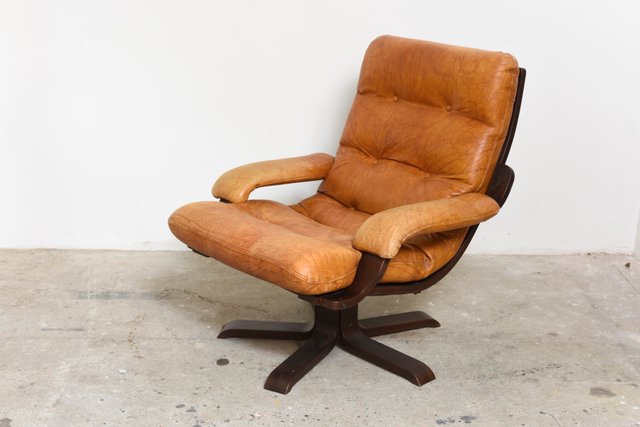 Nordic Cognac Leather Swivel Lounge, Leather Swivel Recliner Chairs