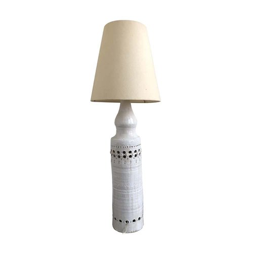 Grey Ceramic Table Lamp Attributed, Tall White Table Lamp