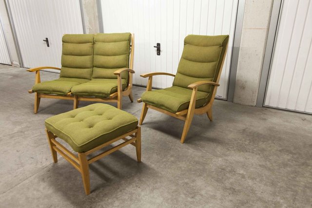 Free Span Green Sofa Armchair, Footrest Sofa Set