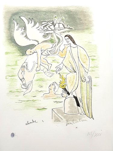 Jean Cocteau, Angel, 1967, Hand-Colored Lithograph for sale at Pamono