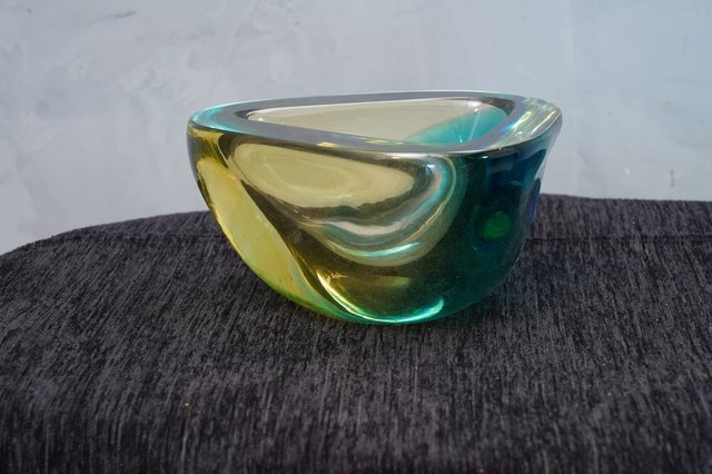Vintage Bronze and Green Murano Art Glass Ashtray