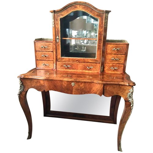 19th Century Antique Victorian Burr, Antique Mirror Writing Desk