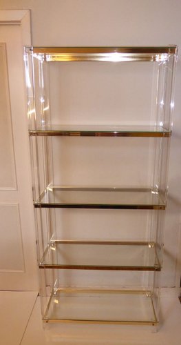 Acrylic Glass, Acrylic & Brass Glass Shelf for sale at Pamono