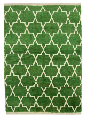 Green Moroccan Handwoven Long Pile, Green Trellis Rug Runner