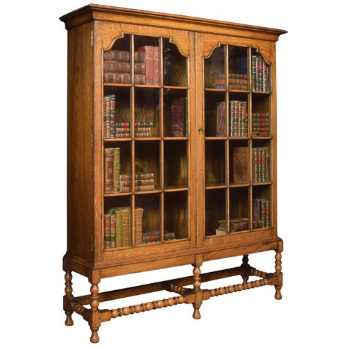 Oak 2 Door Bookcase For At Pamono, Antique Bookcase With Sliding Glass Doors