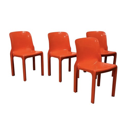 Orange Selene Dining Chairs by Vico Magistretti for Artemide