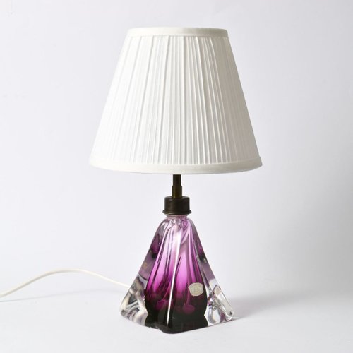 Mid Century Purple Glass Table Lamp, Vintage Glass Electric Lamp