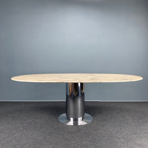 Large Oval Marble Dining Table with Chrome Base, 1970s for sale at Pamono