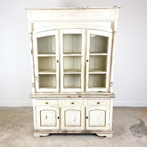 Vintage White Painted Kitchen Display, Shabby Chic China Cabinet