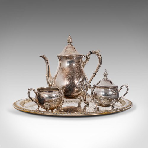 Antique Silver Plated Tea Service, Set of 4 for sale at Pamono