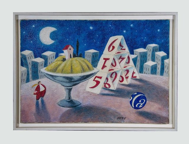 Armando Orfeo - Card Game - Original Oil Painting - 1999 for sale at Pamono