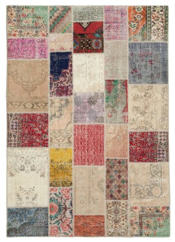 Multicolor Handmade Patchwork Rug Made from Over-Dyed Vintage Carpets 