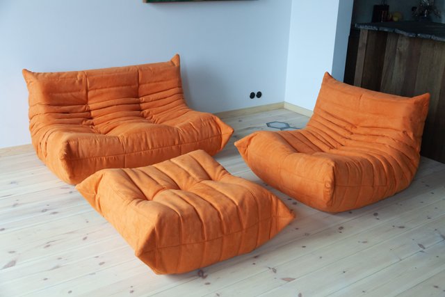 Vintage Orange Living Room Set By Michel Ducaroy For Ligne Roset 1970s Set Of 3 For Sale At Pamono