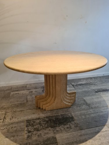 Vintage Round Travertine Dining Table By Carlo Scarpa For At Pamono Vintage Round Travertine Dining Table, Vintage Round Table