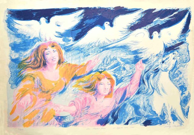 Aligi Sassu - Sirens - Original Lithograph - 1975 for sale at Pamono