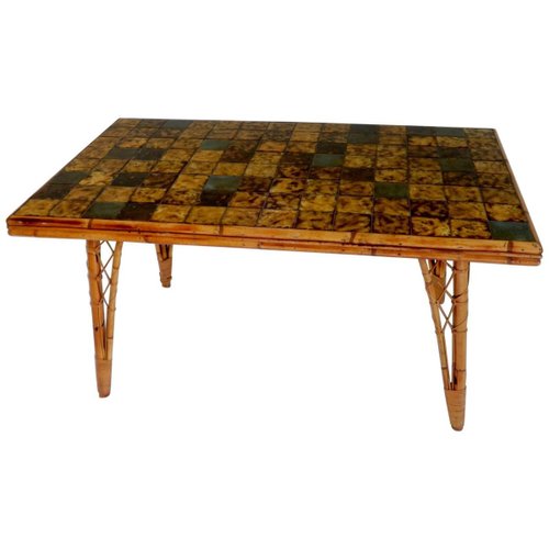 French Bamboo Dining Table With Ceramic Tile Top 1950s For At Pamono - Ceramic Tile Patio Dining Table