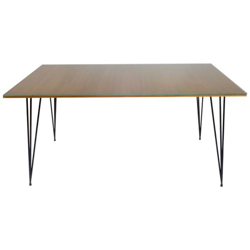Italian Desk Dining Table With Wood Top And Black Metal Legs 1950s For Sale At Pamono