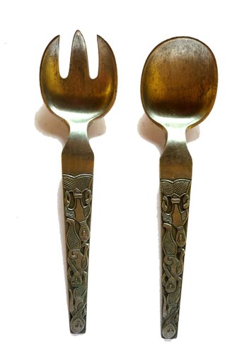 Cuillère et Fourchette en Étain par David Andersen, Norvège, 1950s, Set de 2 en vente sur