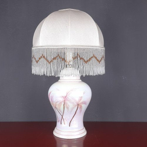 Vintage Pearl Colored Ceramic Table Lamp 1970s
