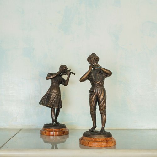 Vintage Bronze Statues, 1800s, Set of 2 for sale at Pamono