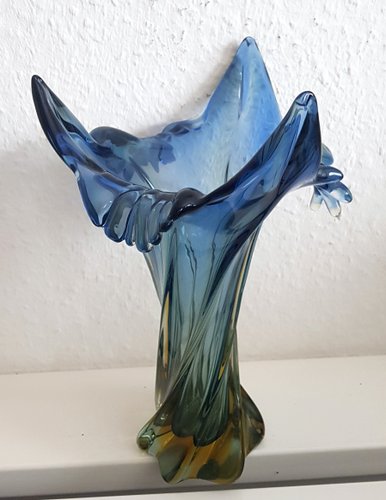 工芸品 Murano Glass Vase (Blue & Yellow) 工芸品 Murano Glass Vase (Blue & Yellow) 工芸品 Murano Glass