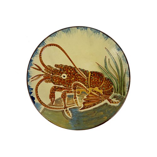 MidCentury Ceramic Wall Plate with Lobster Decor from Puigdemont for