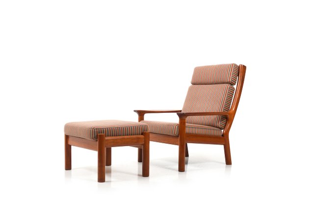 Mid Century Teak High Back Lounge Chair, High Back Patio Chairs With Ottoman