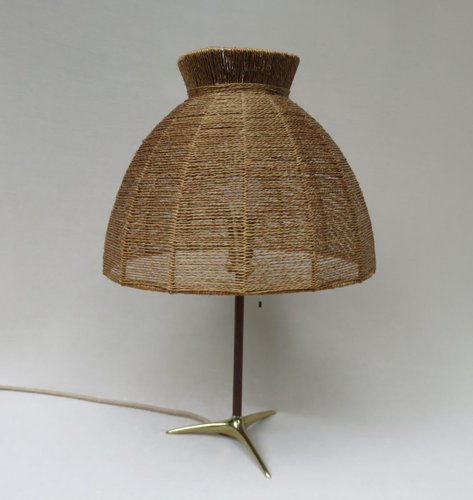 Austrian Brass Wood Cord Table Lamp, Turtle Wicker Table Lamp