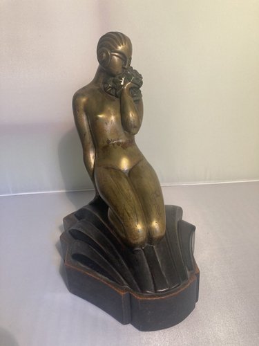 Cubist Art Deco Bronze Figure Of A Woman On A Wooden Base By Sibylle May For Sale At Pamono