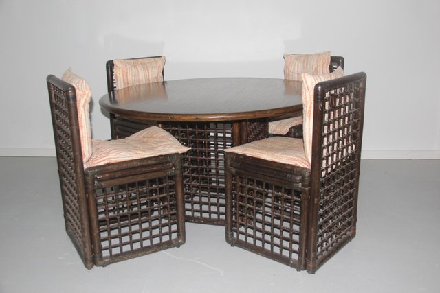 Rattan Dining Room Set By Tobia Afra Scarpa For B B Italia 1970s Set Of 5 For Sale At Pamono