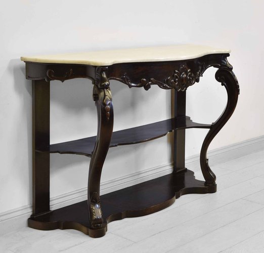Antique Italian Provincial Mahogany, Marble And Wood Console Table