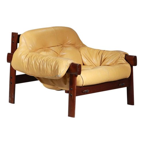 Sessel aus Gelbem Leder und Jacaranda Brasilianischem Design von