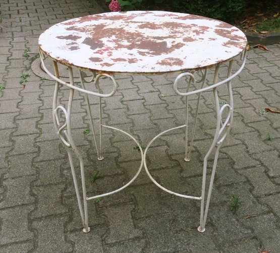 Distressed Painted Iron Garden Table, Distressed Outdoor Furniture