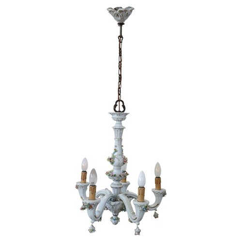 Porcelain Chandelier with Floral Decoration from Capodimonte