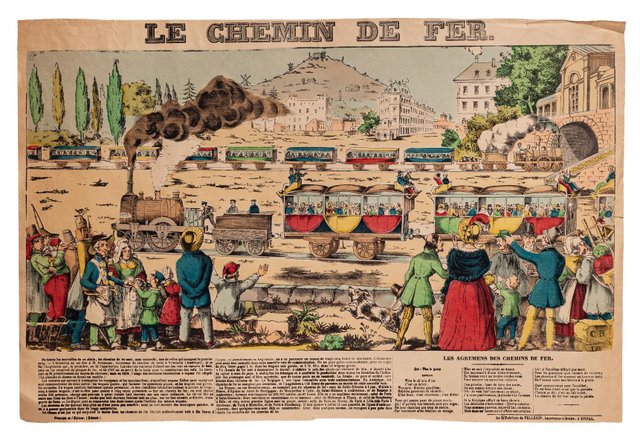 Unknown - Epinal Print, Le Chemin De Fer - Original Hand-Colored